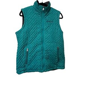 Free Country Reversible Quilted Vest Womens M Teal Zip Pockets Lightweight